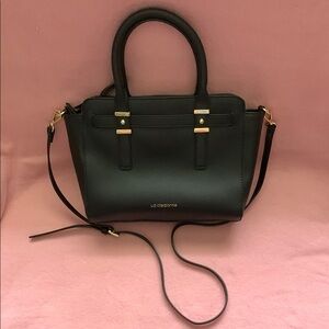 Liz Claiborne Black Satchel with Gold Accents